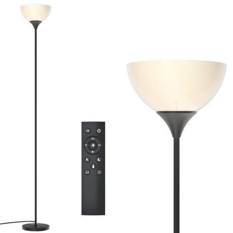 PESRAE Floor Lamp, Remote Control with Stpeless Color Temperatures and Brightness, Torchiere lamp for Bedroom, Living Room, Bulb Included (Matte Black) PESRAE