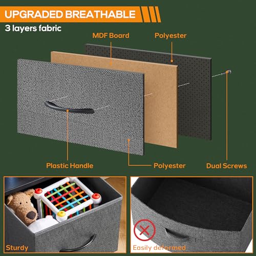 Horshod Dresser for Bedroom, 4 Storage Drawers, Tall Fabric Closet Chests Organizer Tower Furniture with Wooden Top Metal Frame for Clothes, Kids Room, Living Room, Hallway, Entryway Horshod