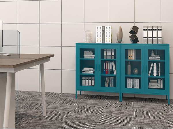 Chshin Blue Metal Cabinet,Metal Storage Cabinet,Metal Locker Storage Cabinet with 2 Mesh Doors and Adjustable Shelves,Metal Sideboard,Mesh Storage Cabinet for Home,Office,Kitchen.(40" H) Chshin