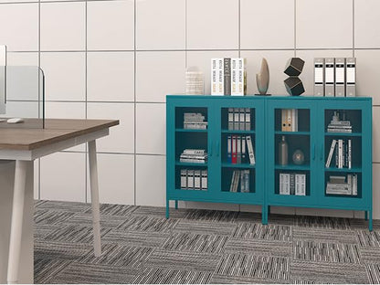 Chshin Blue Metal Cabinet,Metal Storage Cabinet,Metal Locker Storage Cabinet with 2 Mesh Doors and Adjustable Shelves,Metal Sideboard,Mesh Storage Cabinet for Home,Office,Kitchen.(40" H)