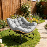 SUNCROWN Oversized Wicker Rocking Chair Indoor Outdoor, 450 LBS Heavy Duty Patio Papasan Egg Chair with Cushion, E-Coated Frame Lounge Rocker for Balcony Porch Garden Living Room, Light Grey