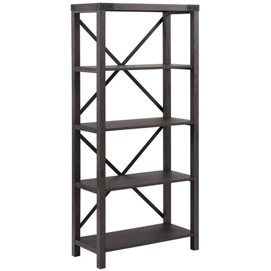 Walker Edison Andersen Urban Industrial Metal X-Back Bookshelf, 64 Inch, Sable Grey