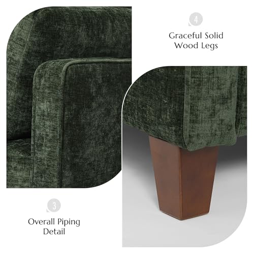 Landassy Home Luxury Oversized Accent Chair, 40.9" Upholstered Comfy Piping Single Armchairs with Comfy Tufted Backrest, Wood Legs, 2 Pillows for Living Room, Bedroom, Chenille, Green