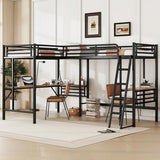 Harper & Bright Designs Twin Size Metal Loft Bed with Two Built-in Desks, L-Shaped Loft Bed with Two Ladders for Kids Teens, Black Harper & Bright Designs