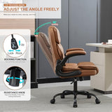 BOWTHY Office Desk Chair,Mid Back Executive Leather Chair,Ergonomic Home Computer Chair,Modern Conference Room Chairs with Adjustable Flip-Up Arms and Rocking Function (Brown) BOWTHY
