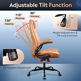 DEVAISE Executive Chair Computer Office Chair, High Back Ergonomic Desk Chair with Adjustable Flip-up Armrests, Lumbar Support and Thick Headrest, Brown DEVAISE