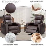 ANJ Home Theater Seating Power Recliner with Hidden Arm Storage, Single Faux Leather Recliners with Tray Table, Electric Movie Reclining Chairs with USB Ports & Cup Holders for Media Room, Brown