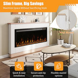 60" Electric Fireplace with Mantel for 50" Insert, Weyderk Ultra-Thin 5.5" Surround, 750/1500W Heater with 12 Flame Effects, 1-8 Hours Timer, Wall Mounted TV Stand for Livingroom, White Weyderk