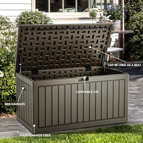 YITAHOME 90 Gallon Large Deck Box, Double-Wall Resin Outdoor Storage Boxes, Deck Storage for Patio Furniture, Cushions, Pool Float, Garden Tools, YITAHOME