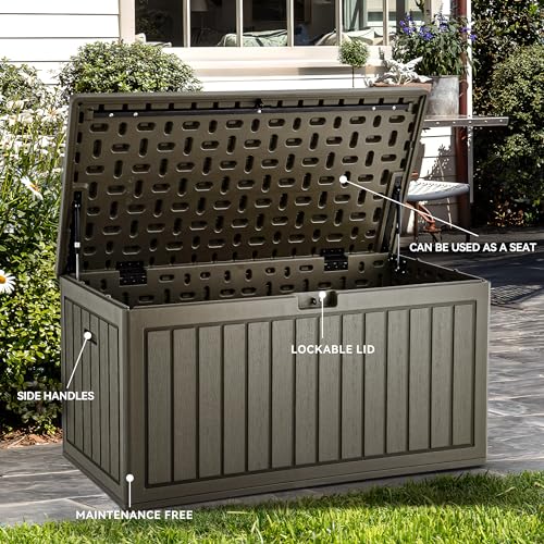 YITAHOME 90 Gallon Large Deck Box, Double-Wall Resin Outdoor Storage Boxes, Deck Storage for Patio Furniture, Cushions, Pool Float, Garden Tools, - WoodArtSupply