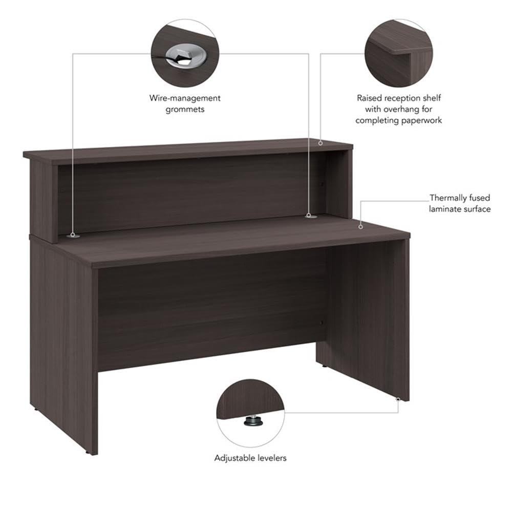 Bush Business Furniture Arrive 60W x 30D Reception Desk with Shelf in Storm Gray, Modern Receptionist Station for Office Waiting Room Bush Furniture