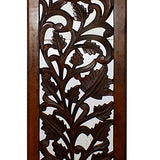Benjara Mango Wood Wall Panel Hand Crafted with Leaves and Scroll Work Motif, Brown, Rectangle Benzara