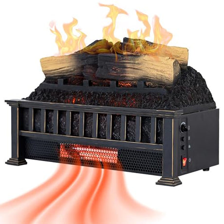 Country Living Electric Fireplace Logs, 20” LED Electric Fireplace Inserts with Infrared Heater, Electric Heater Heats up to 400 Sq. Ft., Remote Controlled Infrared Heaters for Indoor Use, Log Set Country Living