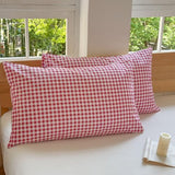 NSNLGSGC Red Gingham Grid Duvet Cover Set Twin, 100% Washed Cotton Plaid Comforter Cover Set,Ultra-Soft & Lightweight Cottage Bedding Set(2PCS, Twin) NSNLGSGC