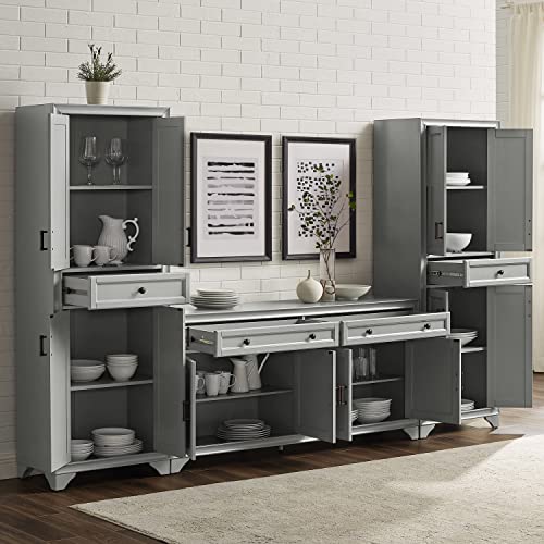 Crosley Furniture Tara 3-Piece Sideboard and Pantry Set, Distressed Gray Crosley Furniture