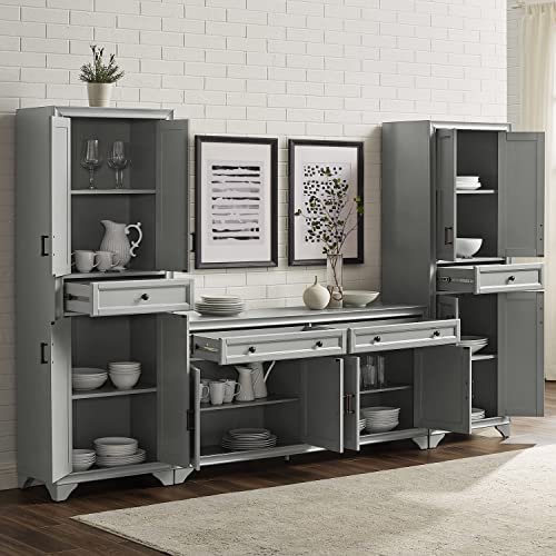 Crosley Furniture Tara 3-Piece Sideboard and Pantry Set, Distressed Gray - WoodArtSupply