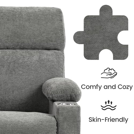 FiveWillowise Power Rocking Chair Nursery with Adjustable Armrests&Headrest, Glider Recliner Chair, Swivel Reading Chair with Electric Lumbar Support, Cup Holder, Nightlight and USB Ports, Grey FiveWillowise