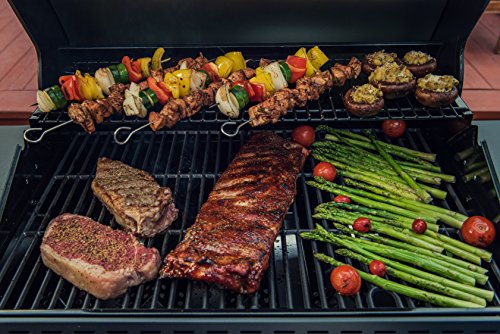 Megamaster 720-0982 5 Burner Propane Barbecue Gas Grill, Side Shelves with Hooks, for Outdoor Cooking, Patio, Garden Barbecue Grill, 50000 BTUs, Open Chart, Black Megamaster