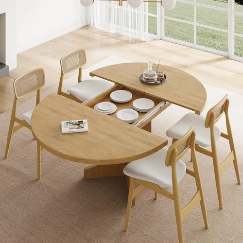 Feonase 59" Round Extendable Dining Room Table for 6, Modern Oval Kitchen Table with Heavy Duty Wood Base, for Kitchen Dining Living Room, Easy Assembly, Noise-Free, Oak Feonase