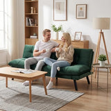 JvFun 71-inch Microfiber Upholstered Futon Sofa Bed - 2 Seats, Adjustable Arms/Back, Iron Legs | Convertible to Sleeper for Main Living Spaces, Bedrooms, Offices (Emerald +2Seat) JvFun