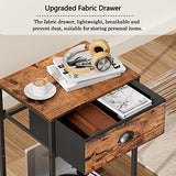 Furologee End Table with Storage Shelf and Fabric Drawer, 2 Tiers Industrial Nightstand, Bedside Table Organizer, 23.6 Inch Tall Side Table for Living Room Bedroom, Rustic Brown, Easy Assembly Furologee