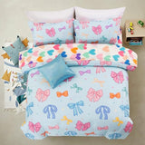 A Nice Night Full Size Bed in A Bag Bow Comforter Set for Kids,Quilt Bedding Set with Bowknot & Chic Polka Dot Pattern,Blue Background Room Decor for Girls A Nice Night