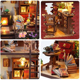 DIY Book Nook Kit, Miniature Dollhouse Booknook Kit with Light, 3D Wooden Puzzle Bookend Bookshelf Decor for Adults, Library