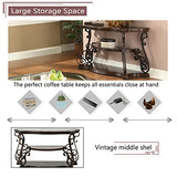 Goujxcy Elegant Retro Console Table, 3-Tier Traditional Rectangle Sofa Table with Tempered Glass Top, Mid-Marble Shelf, Vintage Accent Entryway Table for Living Room Hallway, Easy Assembly Goujxcy
