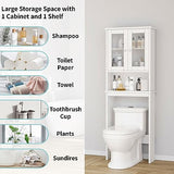 Shintenchi Over The Toilet Storage Cabinet, Bathroom Shelf Organizer with Anti-Tip Device Small Freestanding Space Saver with Adjustable Shelf and Glass Door, White Shintenchi