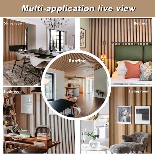 E-HAO 4-Piece Wood Slat Acoustic Panels for Stylish Decor and Noise Reduction, 3D Textured Panel for Ceiling and Wall - White Oak (47.2 L x 23.6 W E-HAO