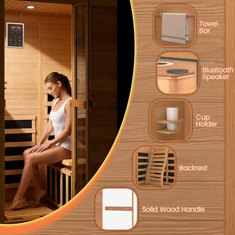 HOMTHING Infrared Sauna,1 Person Red Light Sanua with for Home,950w/110v Full Spectrum Indoor Dry Sauna, Carbon, Heater Panels, Bluetooth Audio, 8-Color Chromotherapy Lights, 35.4"x 31.5"x 66.9" HOMTHING