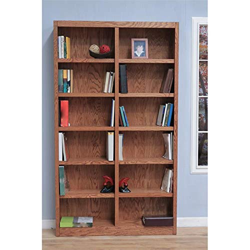 BOWERY HILL 84" Traditional Double Wide Wood Bookcase with Adjustable Shelves in Dry Oak Finish - WoodArtSupply