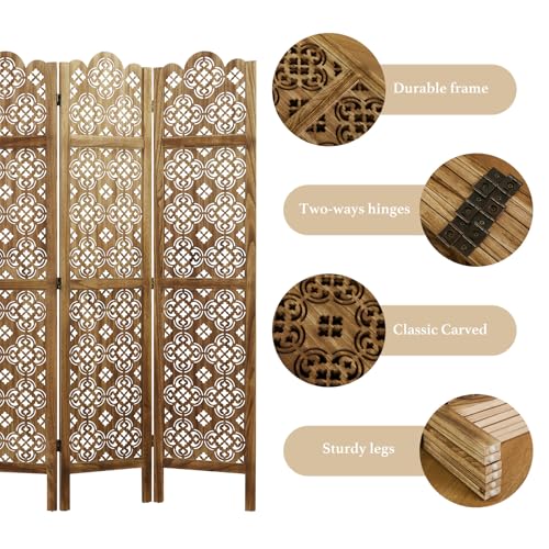 68.9Inch Folding Room Divider, 6 Panels Wood Carved Privacy Screens, Free Assembled Privacy Screen Decorative Partition for Home Office Restaurant (Dark Brown) Svimi