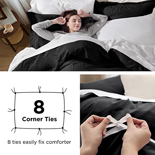 Bedsure Black Duvet Cover Full Size - 3 Pieces Prewashed Extra Soft Cotton-Like Polyester Bedding Set, Includes 1 Duvet Cover 80x90 Inches with Zipper Closure & 2 Pillow Shams, Comforter Not Included Bedsure