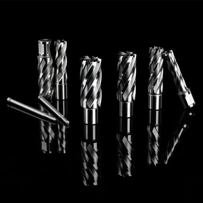 OSCARBIDE Annular Cutter Set 8 Pieces, 3/4"Weldon Shank,2"Cutting Depth,(9/16,11/16,13/16,15/16,1,1-1/16) inch Cutting Diameter,Mag Drill Bits for Magnetic Drill Press with 2pcs Pilot Pins - WoodArtSupply