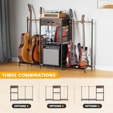 Guitar Stands Floor with 4 Guitar Holders, 3-Tier Guitar Stand Multiple Guitars, Guitar Rack with Amp Stand & Cloth Drawer, Multi Guitar Stand for Music Studio, Guitar Accessories gift for Music Lover Elerator