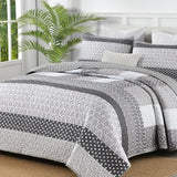 WONGS BEDDING Grey Quilt King Size, Bohemian Stripe Quilt Sets 3 Pieces Boho Quilted Bedspread Set Lightweight Microfiber Coverlet Bedding Set All Season (104"x90") WONGS BEDDING
