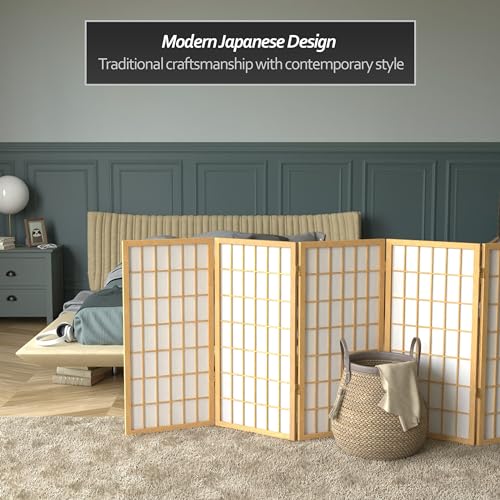 3 ft. Short Window Pane Shoji Screen - Natural - 5 Panels Red Lantern