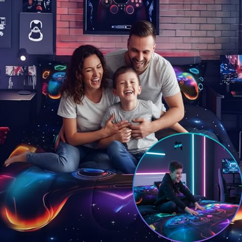 Erosebridal Game Consoles Gamer Bedding Set King Gamer Gifts,Gaming Comforter Sets for Boys Space Glow Geometric Kids Comforter Sets Boys Red Green Blue Teal,Teen Boy Room Decor Erosebridal