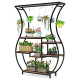 Tribesigns 6-Tier Plant Stand, 70.9 Inch Tall Plant Shelf with 10 Hanging Hooks, Vase Shape Ladder Plant Stand, Multi-Purpose Plant Display Rack for Indoor, Balcony, Living Room, Brown and Black Tribesigns