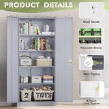 SUNCROWN Metal Storage Cabinets, 72”Locking Cabinet with 2 Doors and 4 Adjustable Shelves, Steel Utility Tool Garage Cabinets,Tall Metal Lockable File Cabinet for Office,Home, Gym, School, Grey SUNCROWN