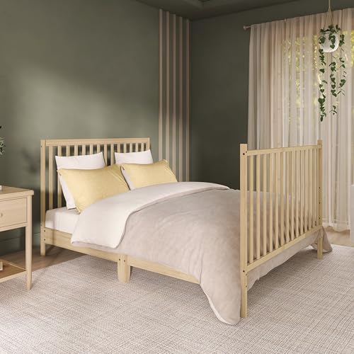 Dream On Me Synergy 5-in-1 Convertible Full-Size Baby Crib with Toddler, Day & Full Bed Conversion in Natural, GreenGuard Gold & BSA, 3 Mattress Heights, Sustainable Pinewood