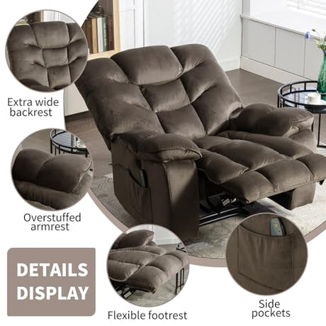 HAOMARKETS Oversized Electric Recliner Chair with Massage and Heat, 41" Wide Power Reclining Chairs with USB Port, Breathable Fabric Overstuffed Reclining Sofa for Living Room Bedroom (No Lift) HAOMARKETS