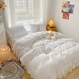 MOOWOO Chic Ruffle Lace Polyester Duvet Cover Set -Girl White Bedding-2 Piece Twin Comforter Duvet Cover with Zipper Closure -Ultra Soft and Light Weight(White, Twin)-NO Including Comforter MOOWOO