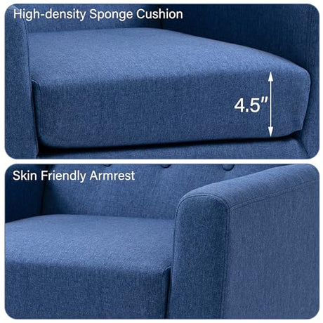 Accent Chair, Mid-Century Modern Fabric Chairs with Arms for Living Room, Comfy Upholstered Club Single Sofa Armchair for Bedroom Waiting Room with Solid Wood Frame (Fabric Navy Blue, Set of 1) DREAMSIDEA