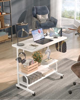 Armocity Height Adjustable Standing Desk with Power Outlets, 32" Manual Stand Up Desk with Storage Shelves Small Mobile Rolling Computer Desks Portable Laptop Table with Wheels for Home Office, White Armocity