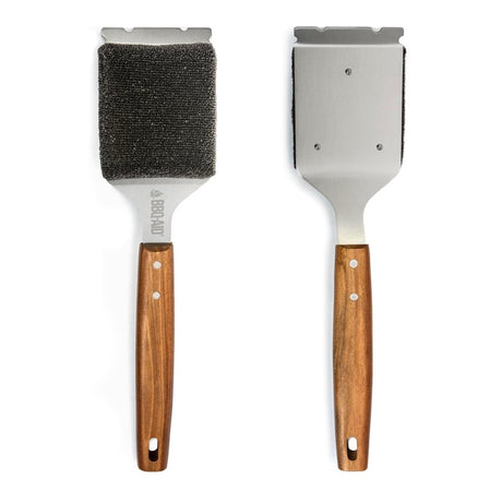 BBQ-AID Bristle Free Grill Brush and Scraper for Barbecue – Grill Brush for Outdoor Grill with Extended, Large Wooden Handle and Replaceable Head –No Scratch- BBQ Grill Cleaning Accessories. BBQ-Aid