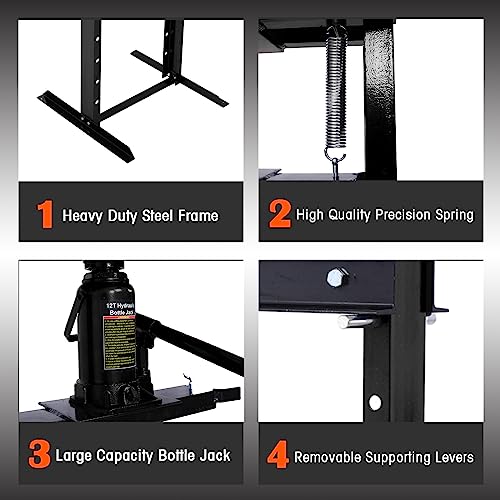 PULLAFUN 12-Ton Hydraulic Shop Press with Press Plates, H-Frame Garage Press with Adjustable Table, Black - WoodArtSupply