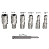 Annular Cutters Set 6pcs JESTUOUS 3/4 Inch Weldon Shank 1 Cutting Depth 1/2-1-1/16 Cutting Diameter Two Flat HSS Slugger Bits for Mag Drill Press with Pilot Pin JESTUOUS