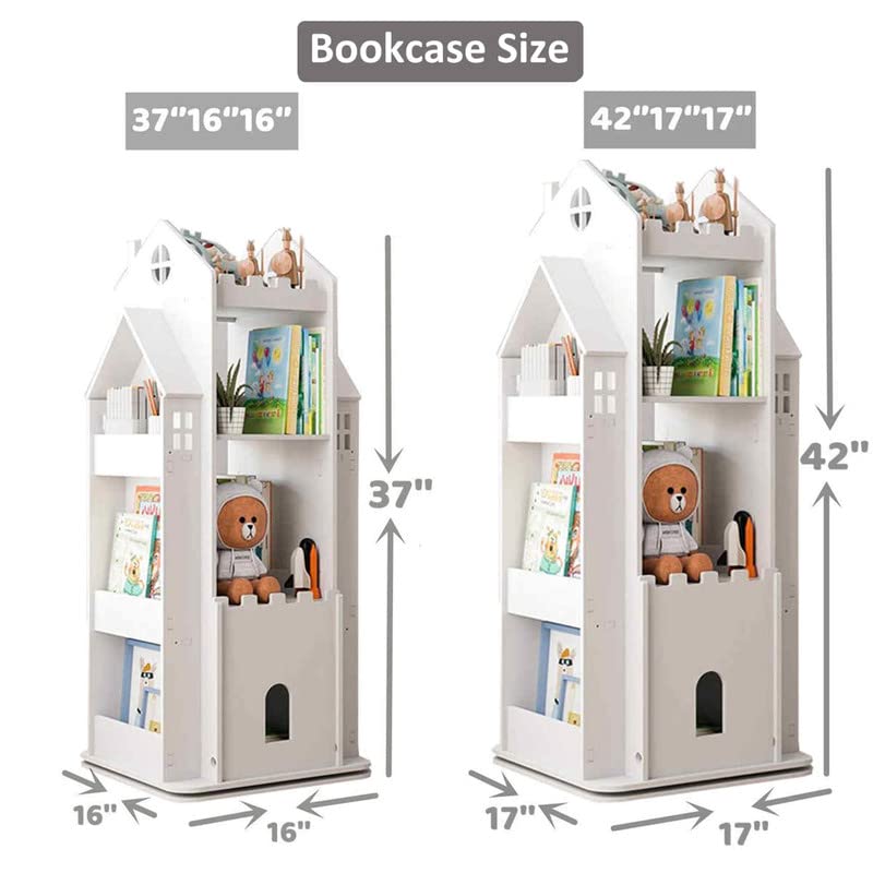 MOUDAO 360° Rotating Castle Bookshelf for Kids - White Toy Storage Organizer Rack - WoodArtSupply